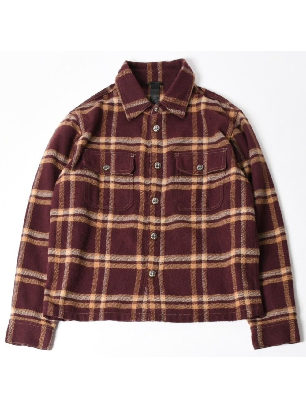 Chrome Hearts Not Work Dog Flannel Check Shirt Cross Ball Button CH Plus